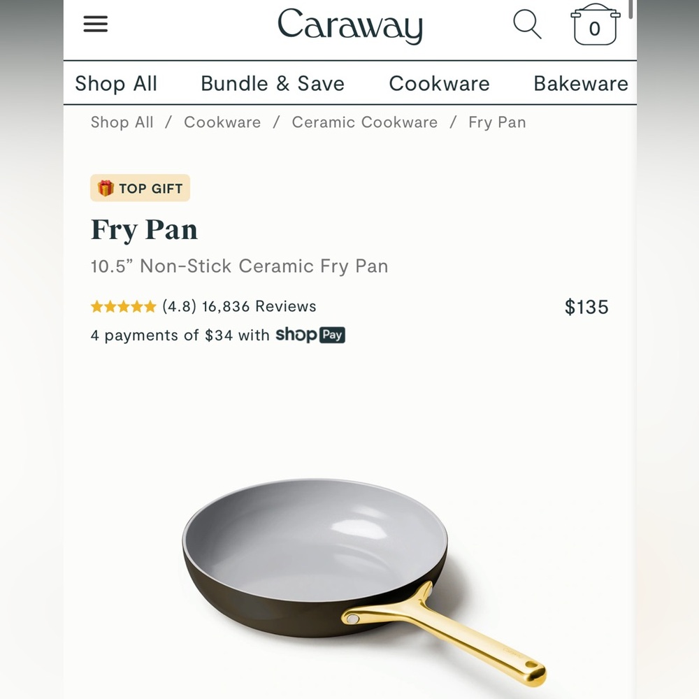 Caraway 10.5" Non-Stick Ceramic Fry Pan — Gold Handle